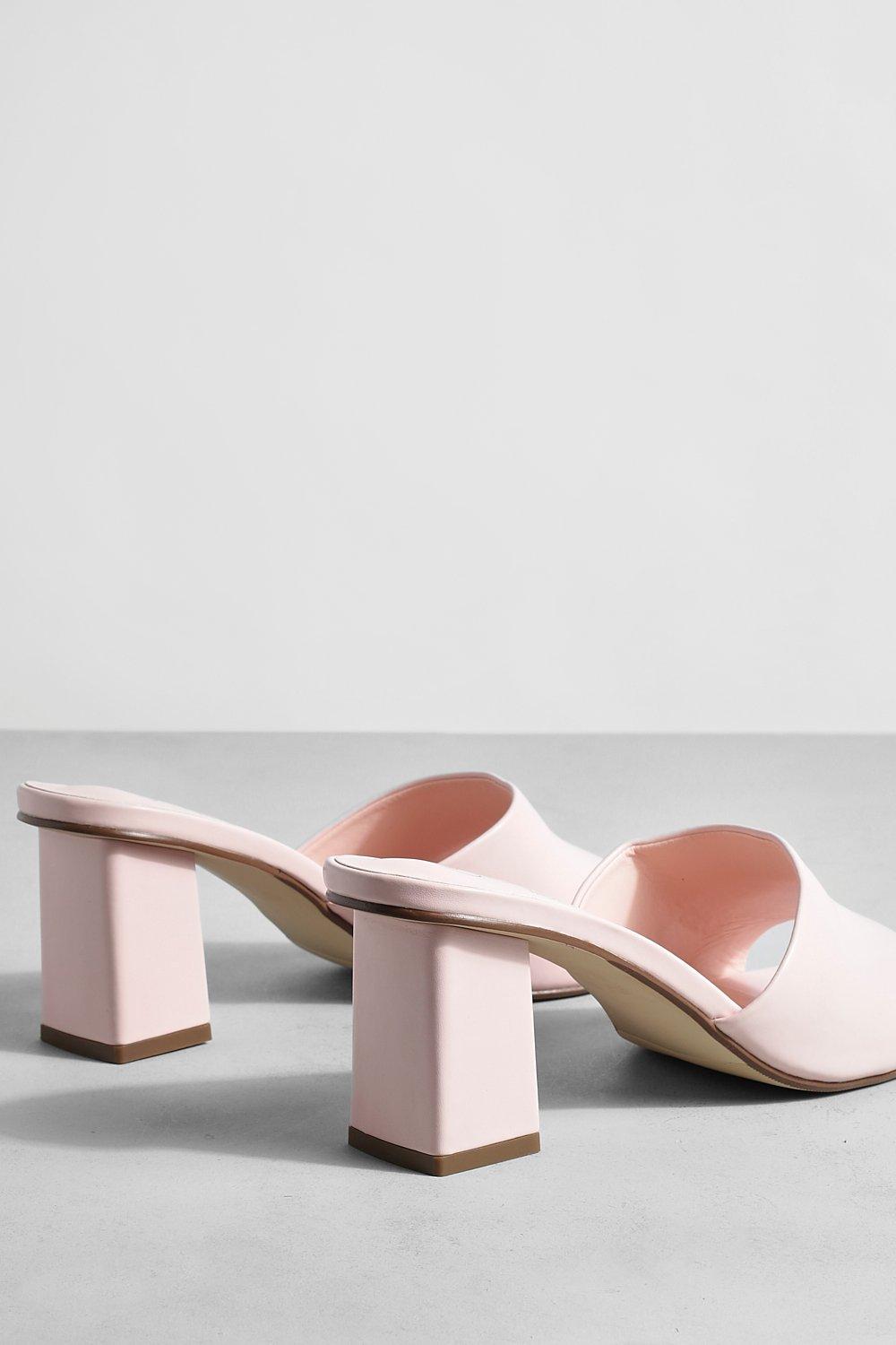 Pink block hot sale heel mules